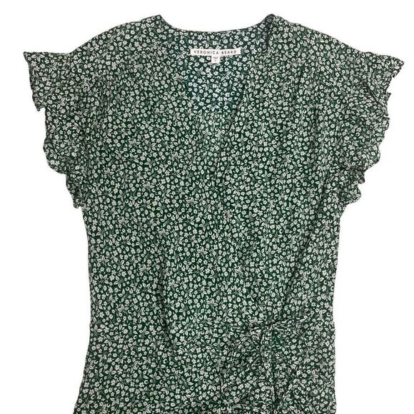 Veronica Beard Womens Marla Silk Floral Ruched Ruffled Mini Dress Green Size 8 - Picture 3 of 14